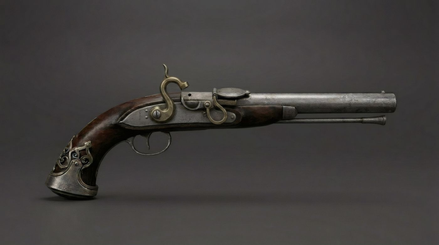 Recreación del pistolete de Rodrigo de Salazar: pistola de llave de mecha de finales del siglo XV, pieza de encargo con cantonera labrada